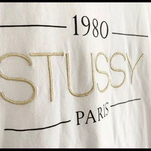 Stussy Paris 1980 White LS w Gold Embroidery sz 10